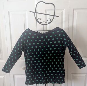 Tommy Hilfiger-Navy /Green Polka Dots-3/4 Sleeve-100% Cotton Jersey Top Size M.